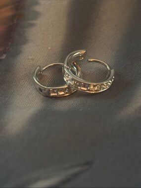 Classic Crystal Huggie Hoop Earrings - Silver 925